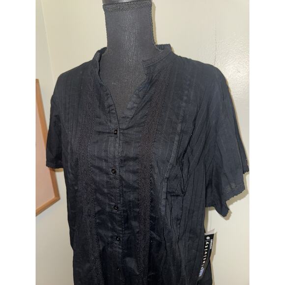 NEW Relativity Women’s Black Lace Sheer Button Down Blouse Goth Dark 2XL - Picture 2 of 5